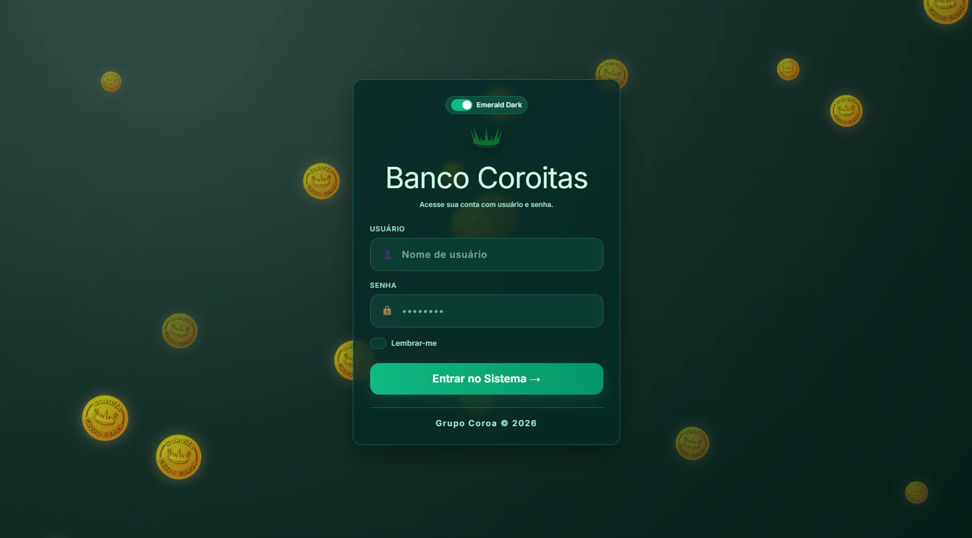 Login Banco Coroitas Versão Dark