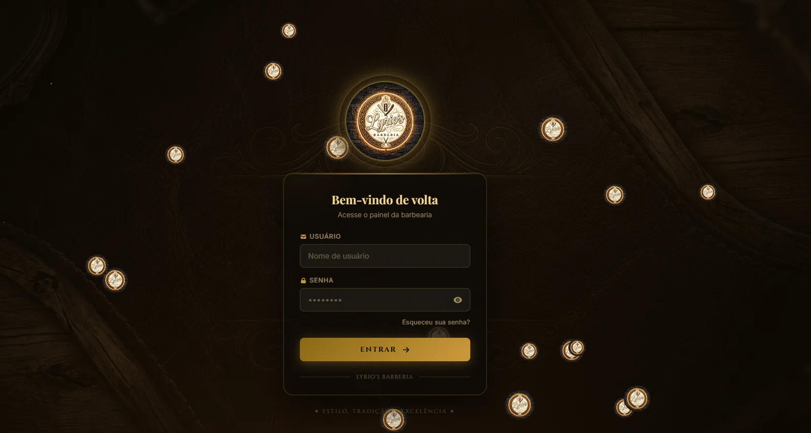 Tela de login do projeto Lyrio's Barbearia