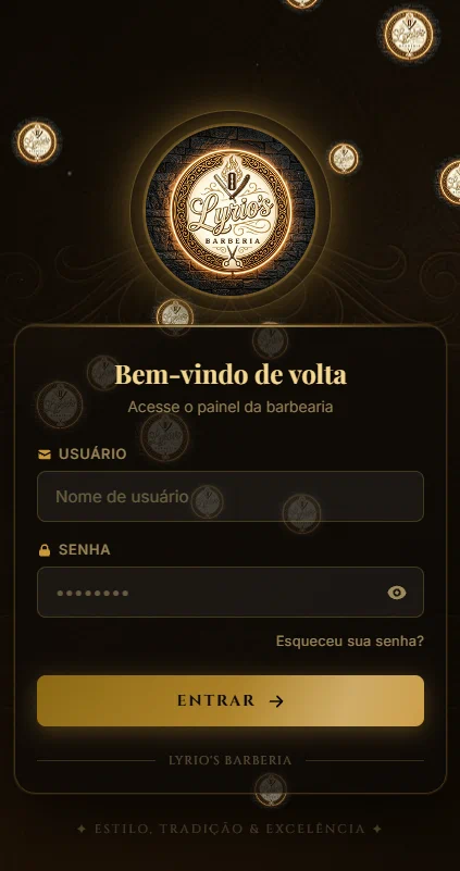Tela de login responsiva do projeto Lyrio's Barbearia