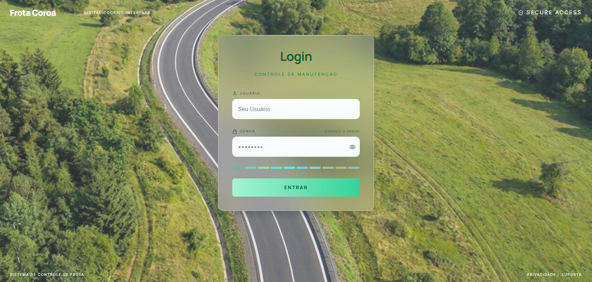 Tela de login do Controle de Frotas